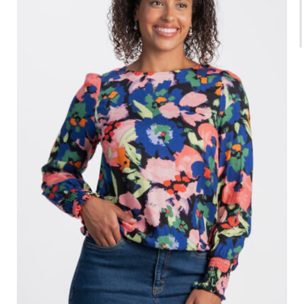 FRANSA Long Sleeve Floral Blouse shirt ruffle sleeve size Medium